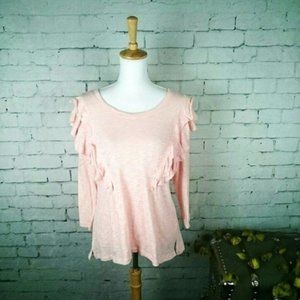 Seven7 Boho Ruffled 3/4 Sleeve Knit Top Peach Size Large